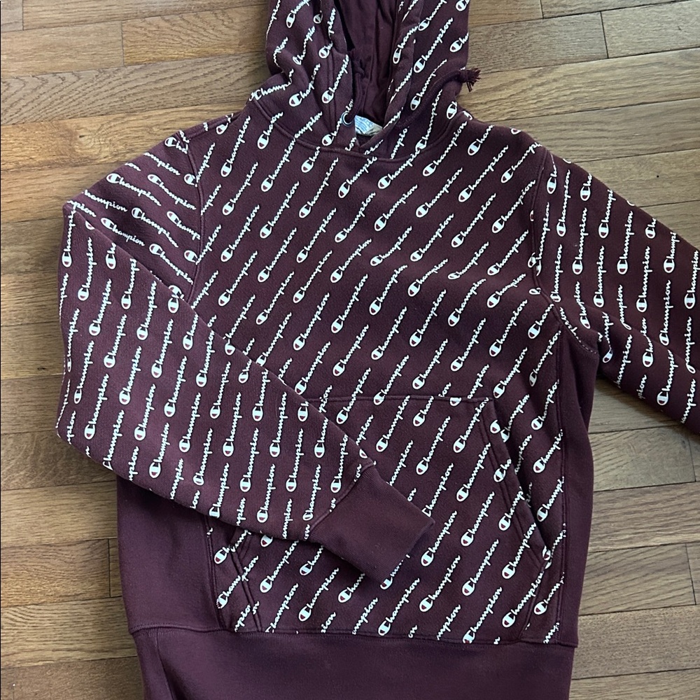Champion Maroon Logo Reverse Weave Hoodie